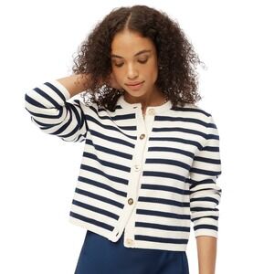 J.Crew Emilie Sweater Lady Jacket Navy White Stripe Cotton Cardigan XL Preppy